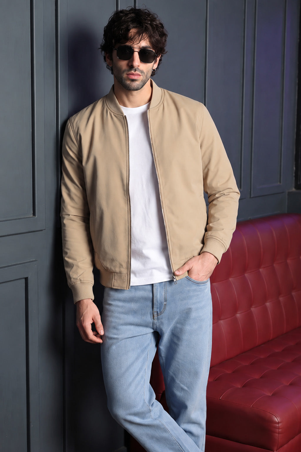 Urban Classic Cream Plain Regular Fit Exclusive Bomber Jacket