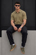 Olive Cross Lining Jacquard Regular Fit Button Polo