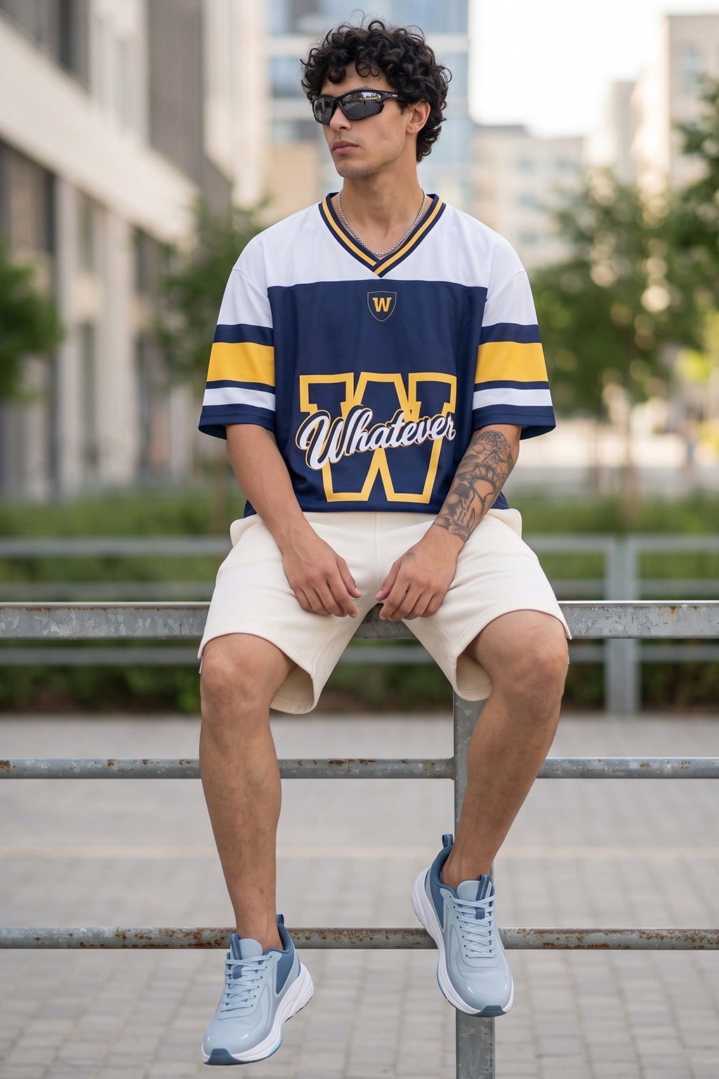 Whatever Navy Varsity Collar Oversized T-Shirt