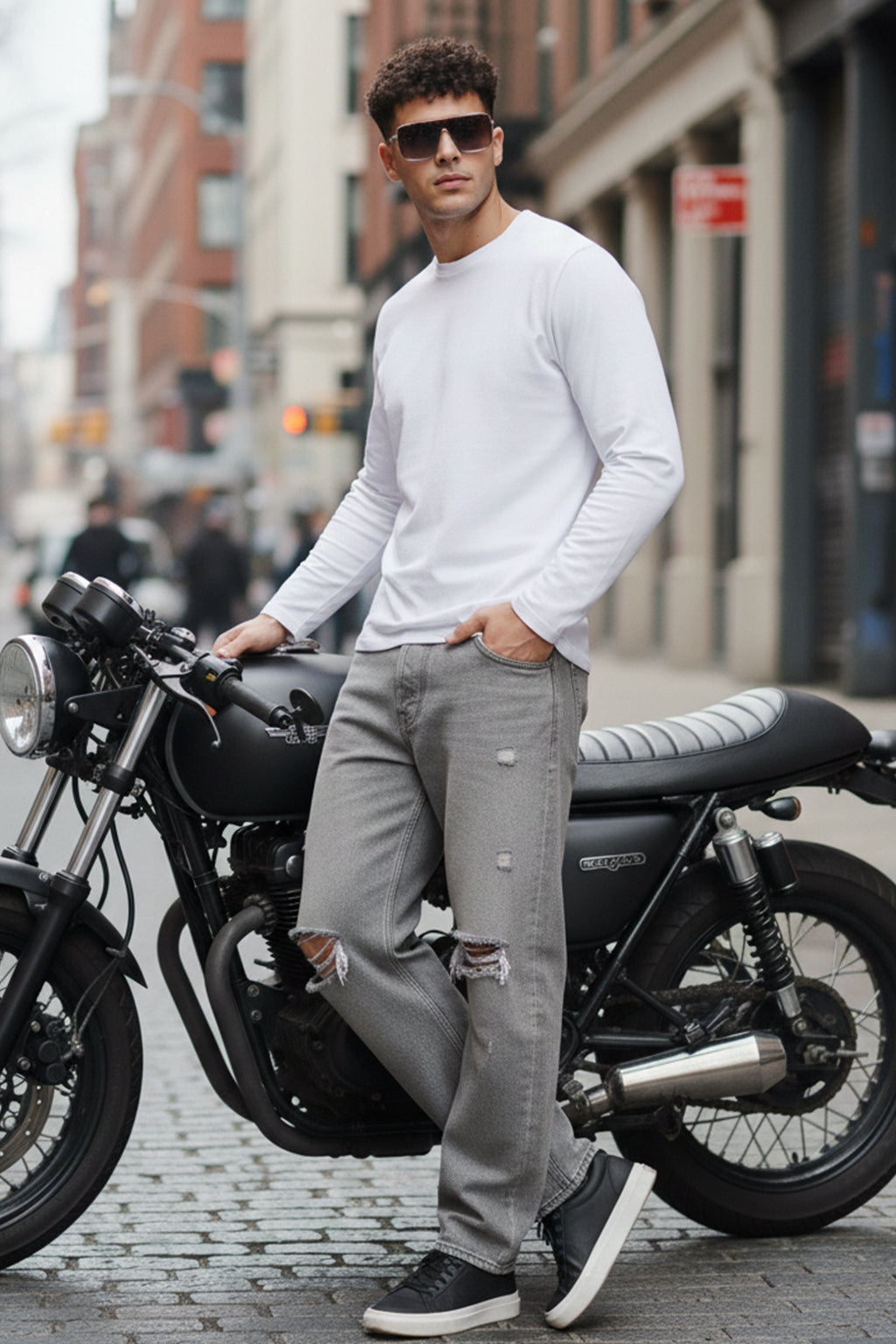 White Plain Full Sleeves Regular Fit T-shirt