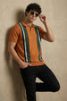 Rust Yelllow Stripped Flatknit Textured Regular Fit Exclusive Polo T-Shirt