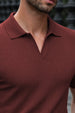 Dark Peach Ribknit Ribbed Plain Regular Fit Polo T-shirt