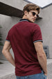 Maroon Contrast Stripped Rib Collar Economic Regular Fit Pique Polo