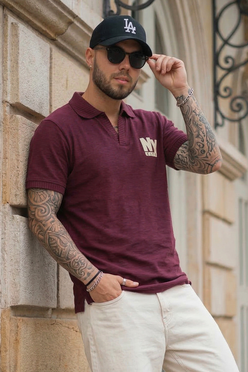 New York Wine Rib Collar Economic Regular Fit Pique Polo