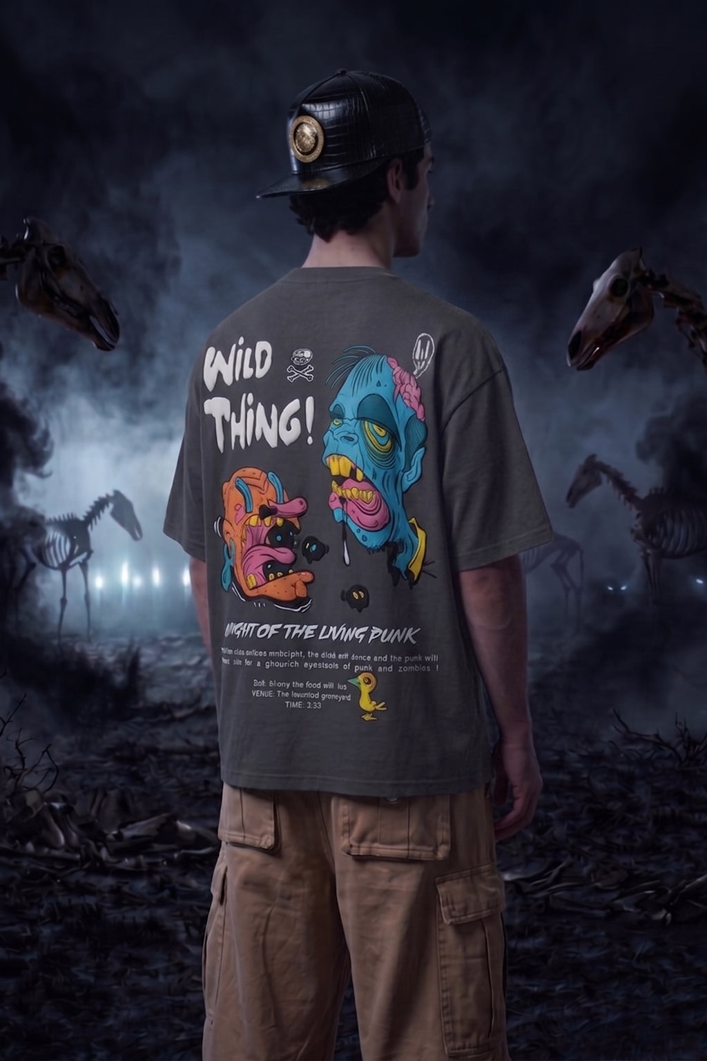 Wild Thing Dark Grey Oversized Puff Printed Exclusive T-shirt