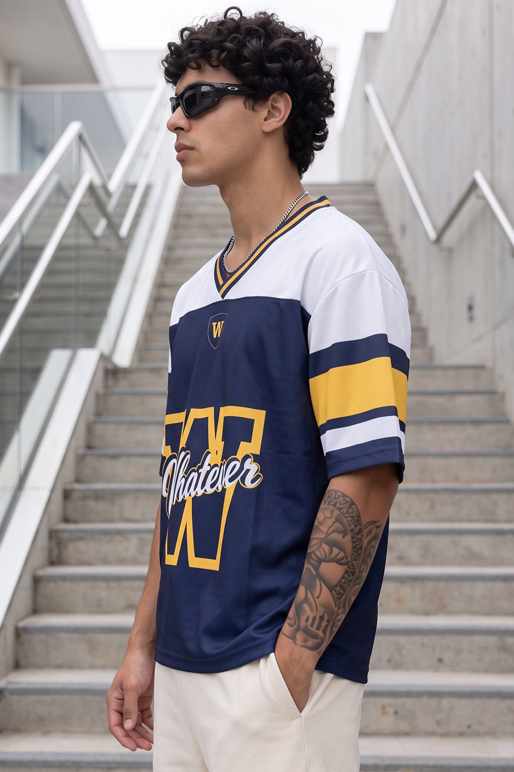 Whatever Navy Varsity Collar Oversized T-Shirt
