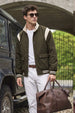 Olive Green Varsity Bomber Suede Exclusive Jacket With Inner Pocket