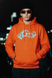 Flow Orange Oversized Printed Hoodie
