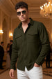 Green Plain Relaxed Fit Full Sleeve Dual Pocket Utility Exclusive Shirt