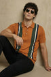 Rust Yelllow Stripped Flatknit Textured Regular Fit Exclusive Polo T-Shirt