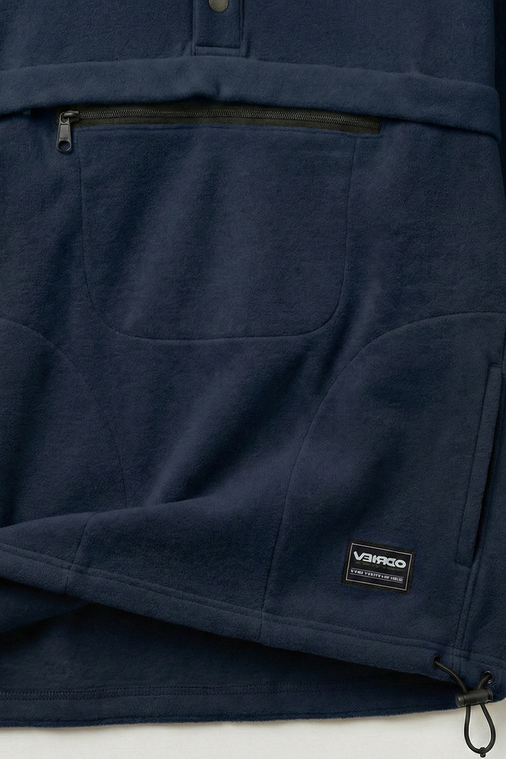 Veirdo Navy Oversized Plain Button-Neck Pullover Hoodie