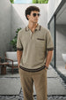 Cappuccino Contrast Beige Flatknit Textured Regular Fit Exclusive Polo T-Shirt