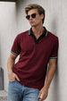 Maroon Contrast Stripped Rib Collar Economic Regular Fit Pique Polo