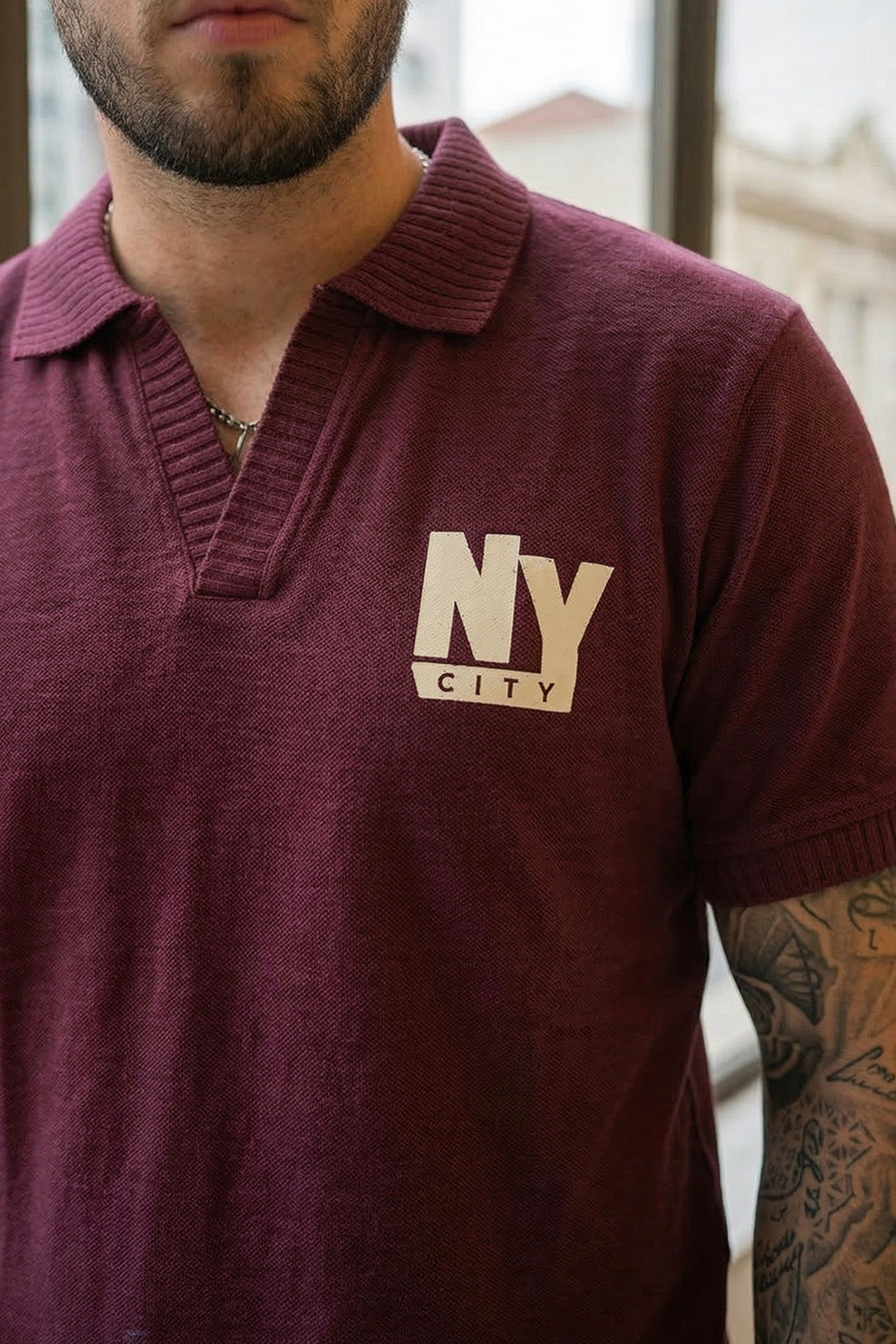 New York Wine Rib Collar Economic Regular Fit Pique Polo
