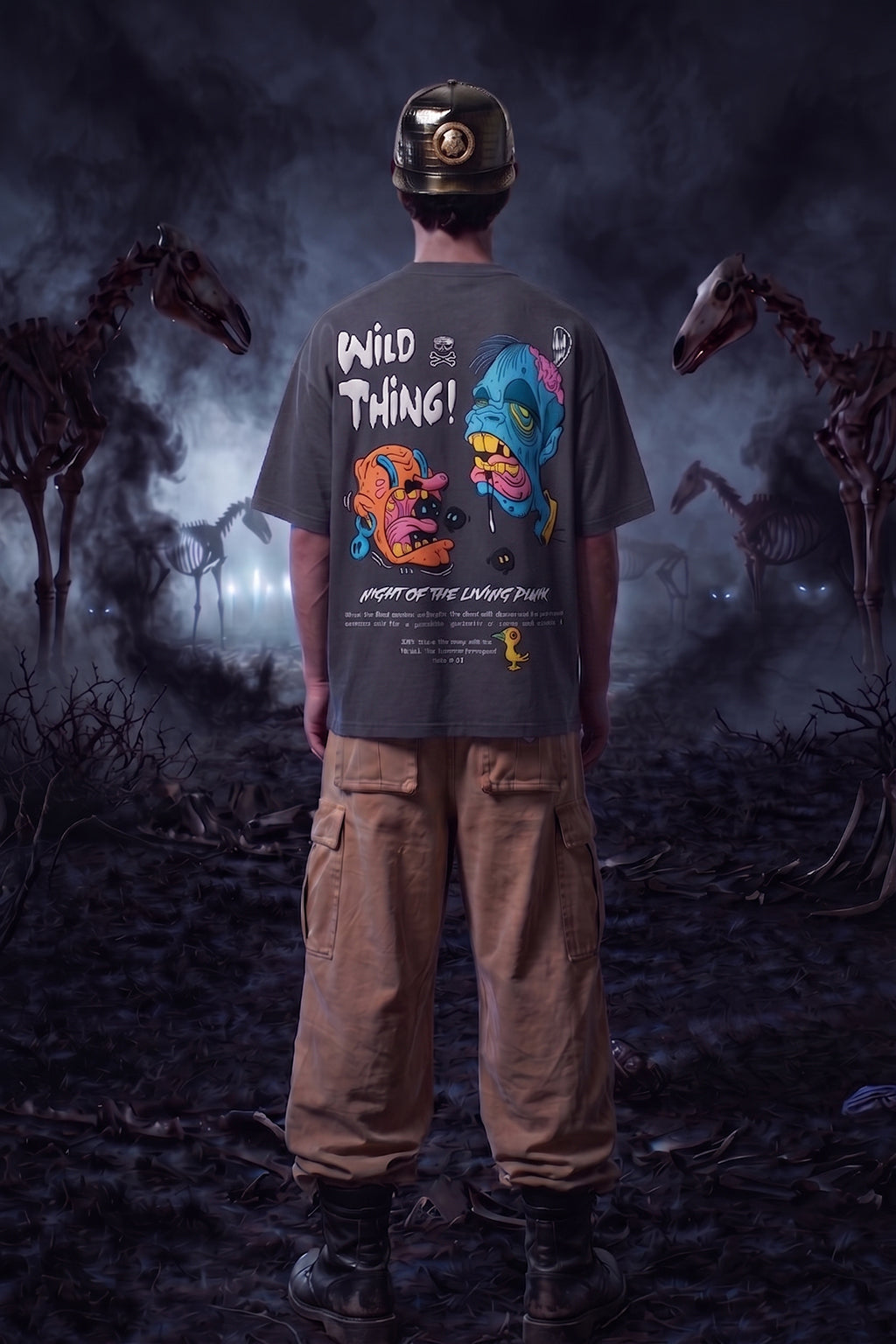 Wild Thing Dark Grey Oversized Puff Printed Exclusive T-shirt