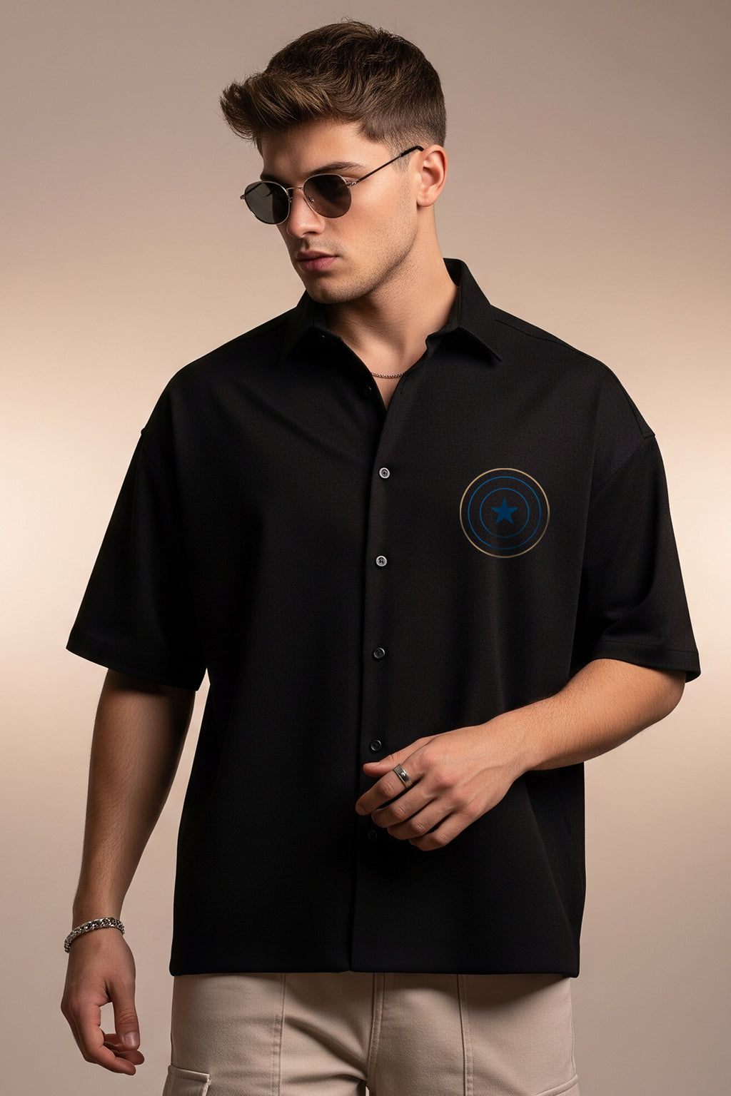 Captain America Black Oversized Printed Exclusive Shirt