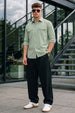 Smoke Green Plain Relaxed Fit Full Sleeve Dual Pocket Utility Exclusive Shirt