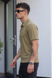 Olive Cross Lining Jacquard Regular Fit Button Polo