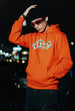 Flow Orange Oversized Printed Hoodie