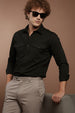 Black Plain Relaxed Fit Full Sleeve Dual Pocket Utility Exclusive Shirt