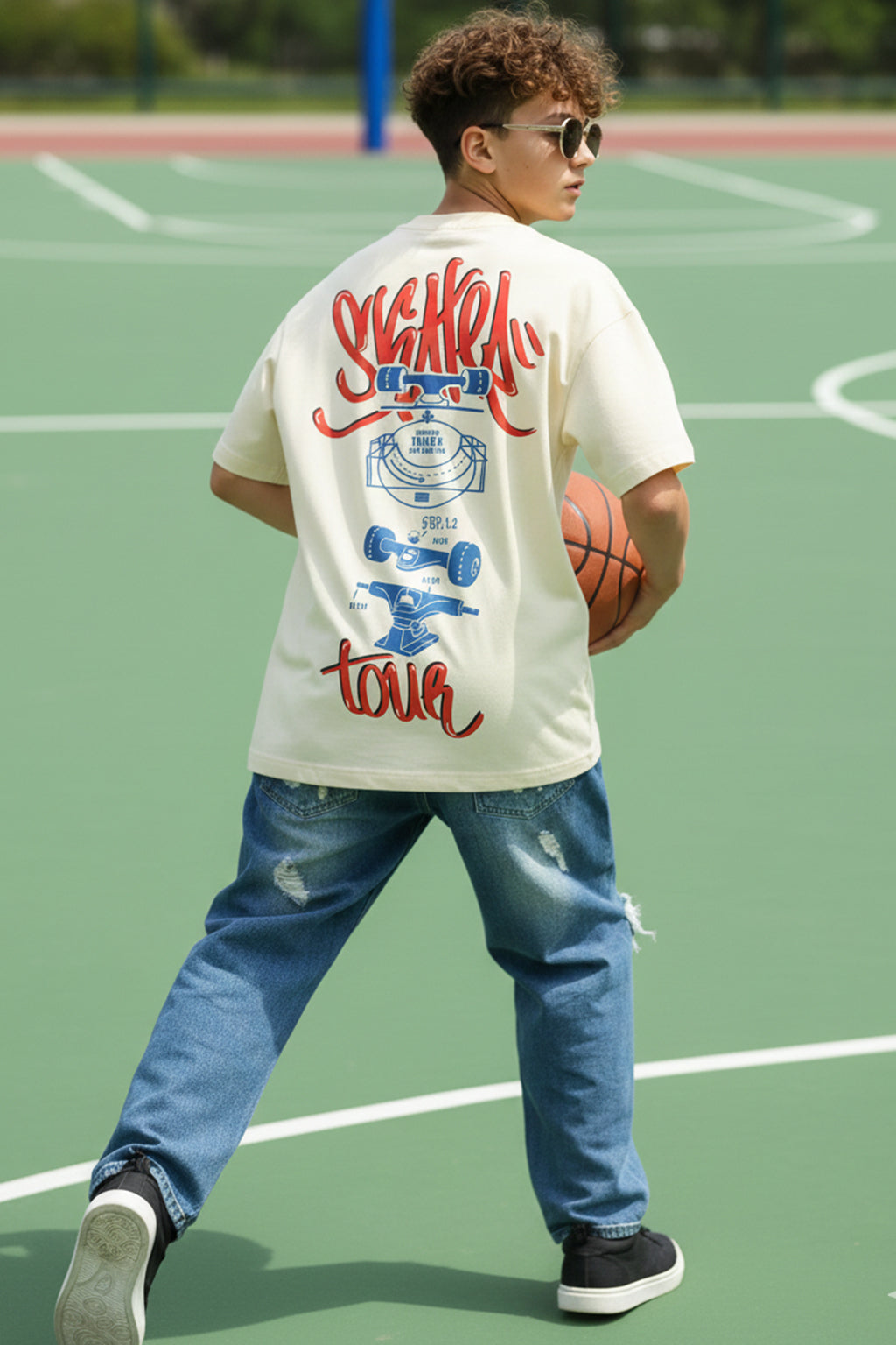 Skaters Swanwhite Oversized Graphic Printed Boys T-shirt