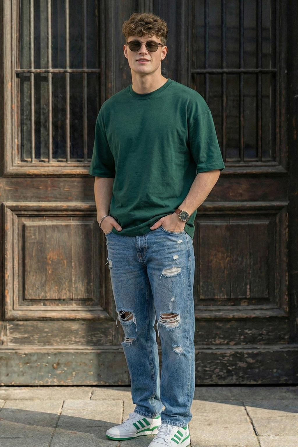 Dark Green Plain Oversized T-shirt