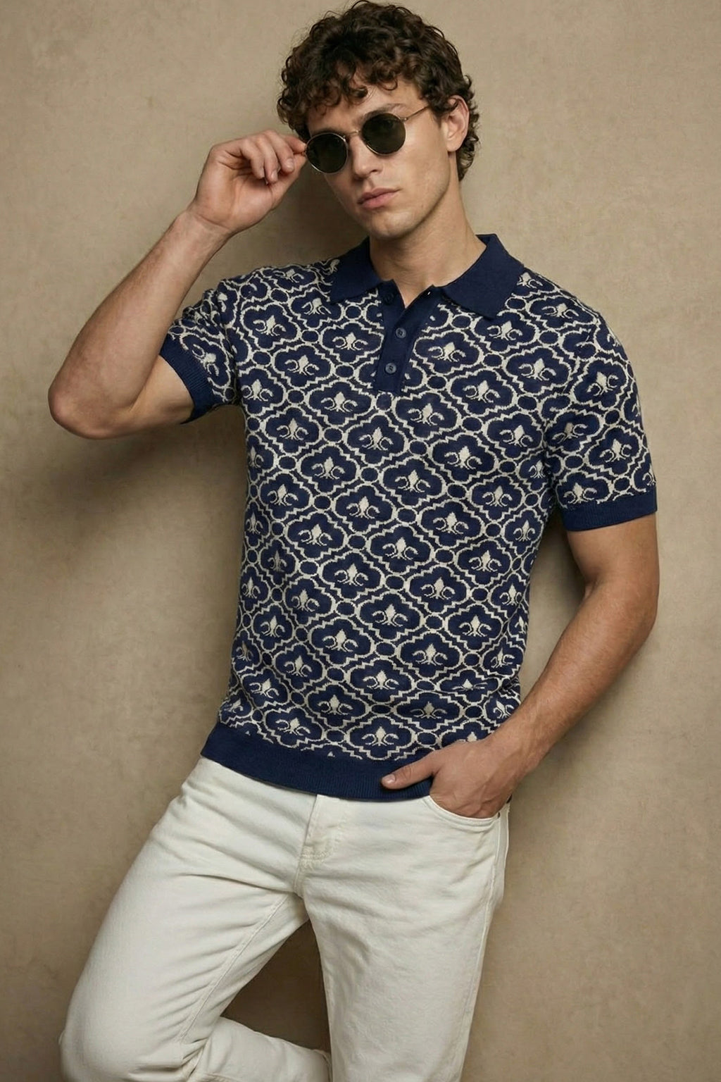 Navy Jacquard Textured Regular Fit Exclusive Polo T-Shirt