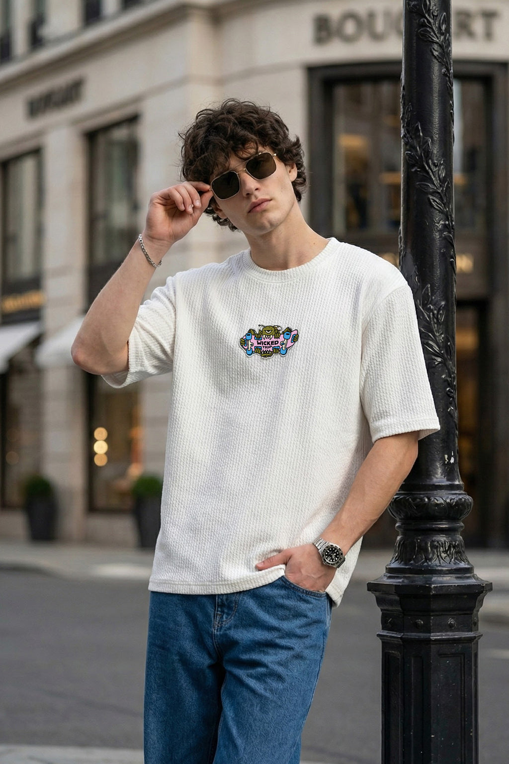 Wicked Trip White Oversized Textured Exclusive T-shirt