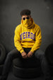 Veirdo Original Mustard Oversized Printed Hoodie With Face Mask