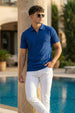 Navy Interlock Plain Regular Fit Zipper Polo T-shirt