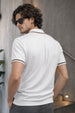 White Strriped Collar Flatknit Textured Regular Fit Exclusive Polo T-Shirt
