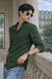 Olive Plain Regular Fit Chinese Collar Full Sleeve Exclusive Shirt