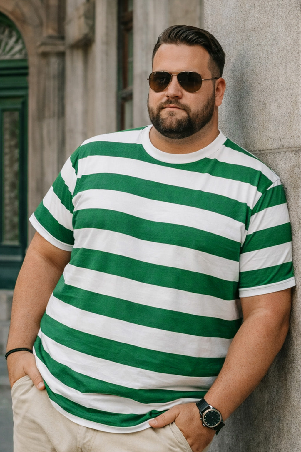 Heritage Stripe Green & White Plus Size T-shirt