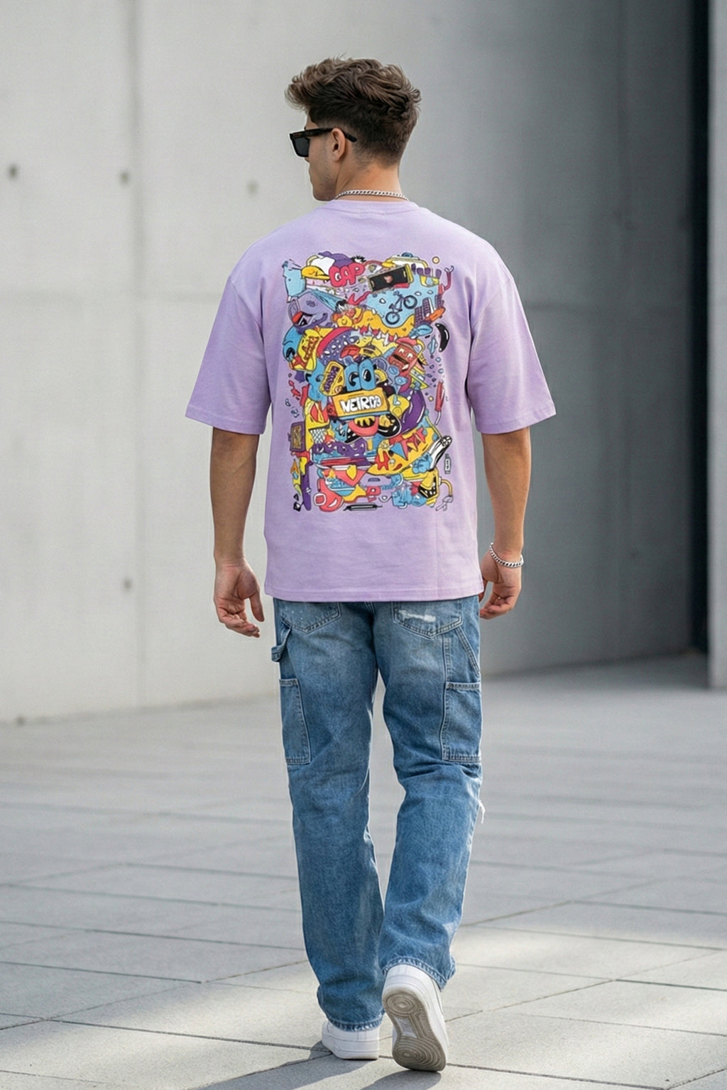 Doodle Lilac Oversized Back Graphic Printed T-shirt