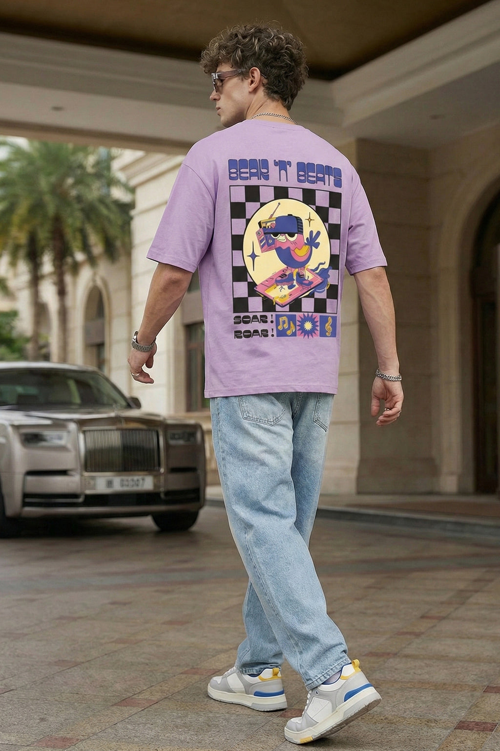 Sour Roar Lilac Oversized Printed T-shirt