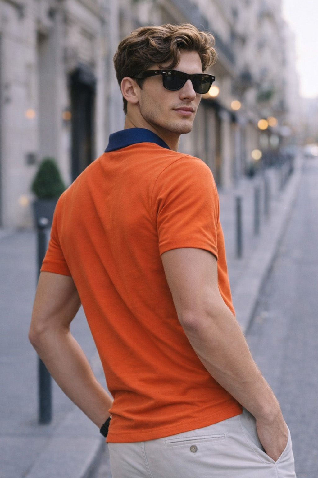 Orange Contrast Collar Economic Regular Fit Pique Polo