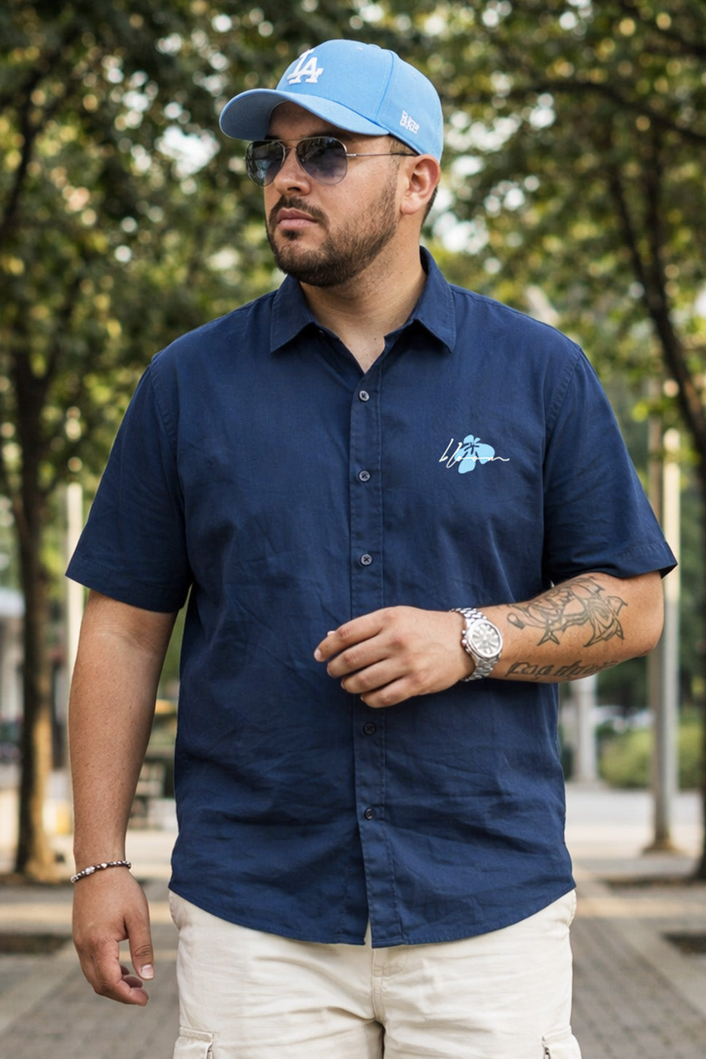 Feel The Rhythm Navy Plus Size Printed Exclusive Shirt