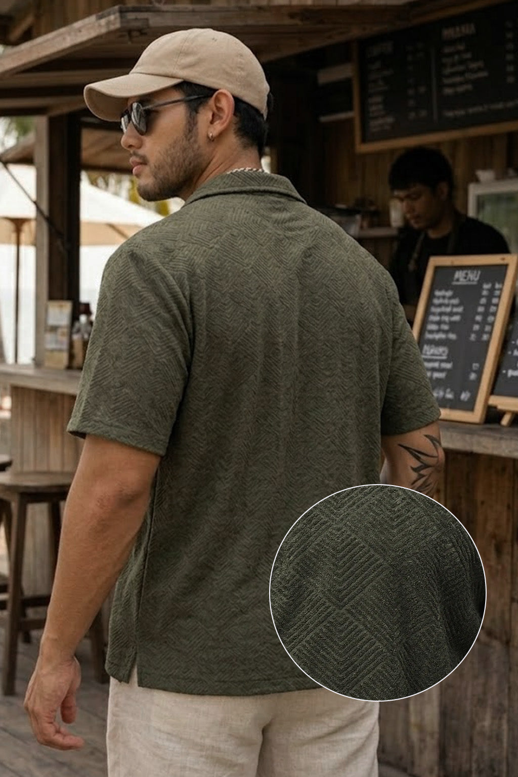 Olive Jacquard Plain Oversized Exclusive Shirt