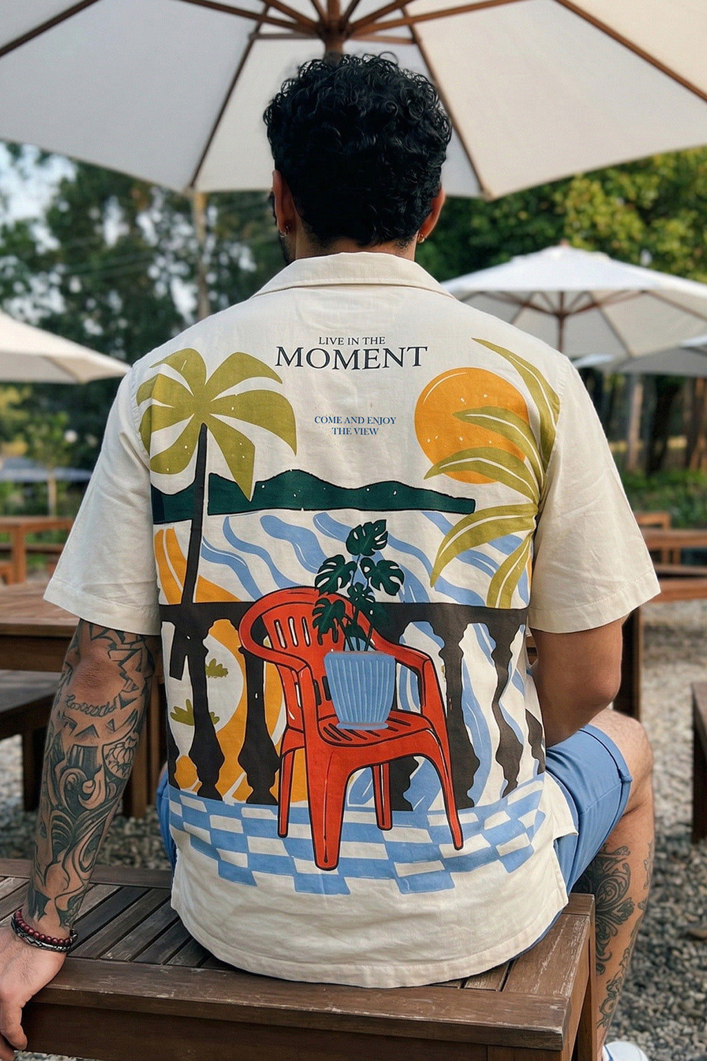 Live In Moment Swanwhite Oversized Printed Exclusive Shirt