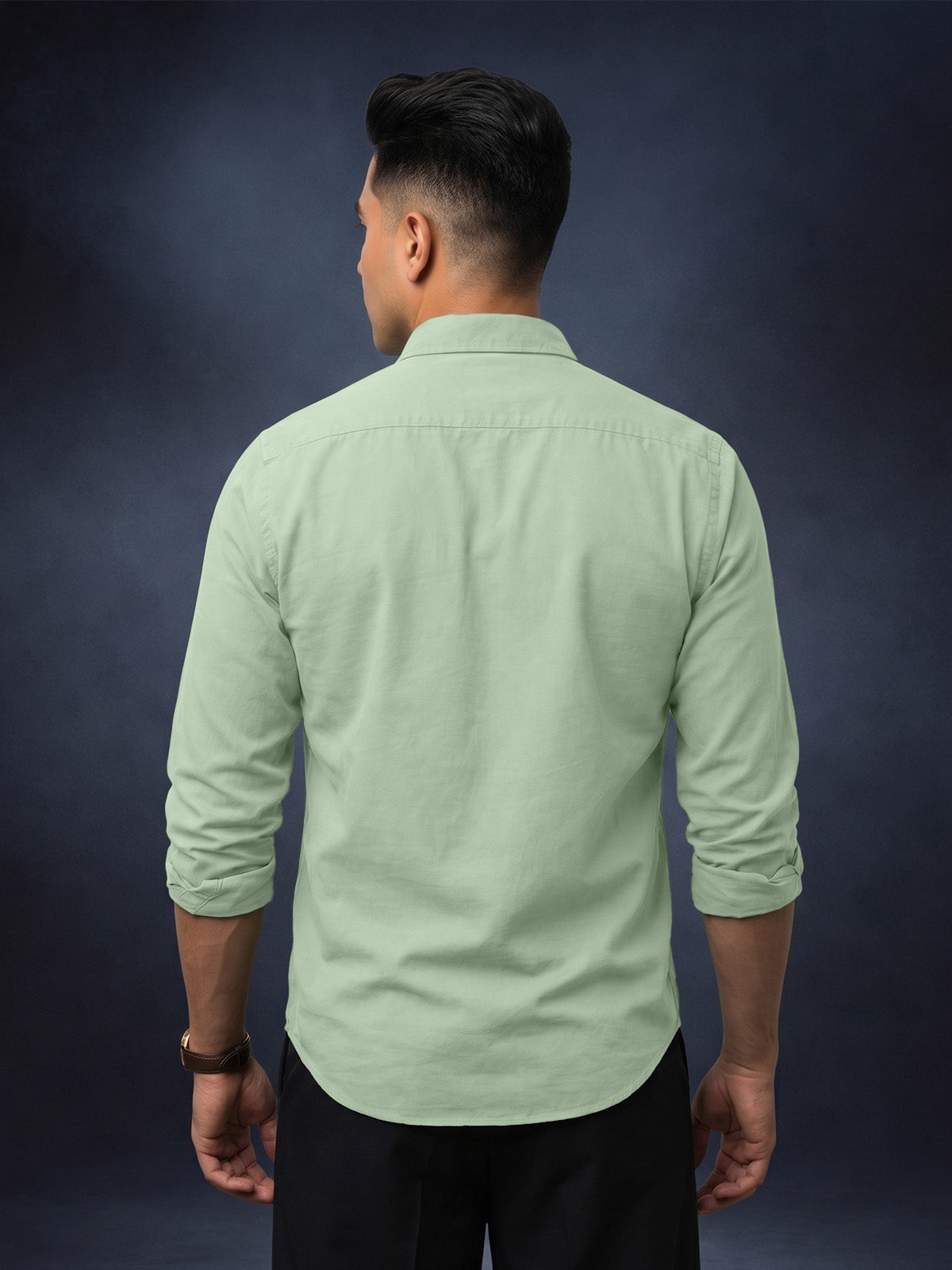 Smoke Green Plain Relaxed Fit Full Sleeve Dual Pocket Utility Exclusive Shirt
