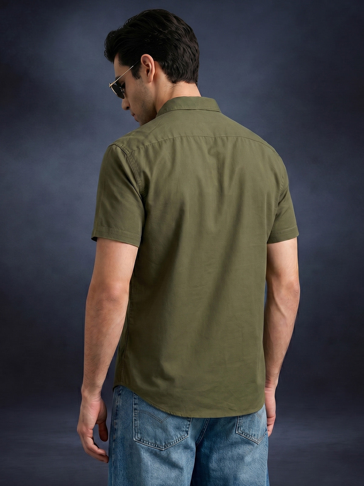 Olive Plain Regular Fit Half Sleeve Single Pocket Exclusive Shirt