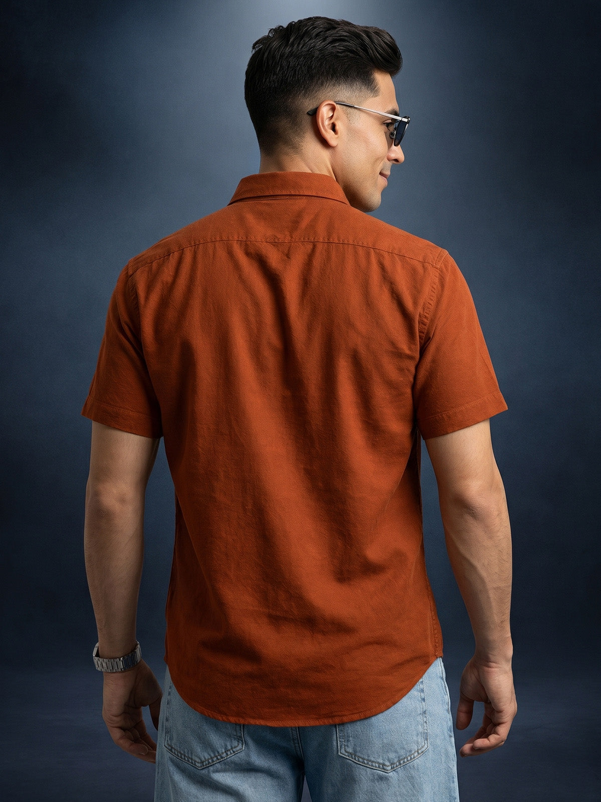 Rust Plain Regular Fit Half Sleeve Single Pocket Exclusive Shirt