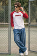 Veirdo White & Red Raglan Full Sleeve Printed T-shirt