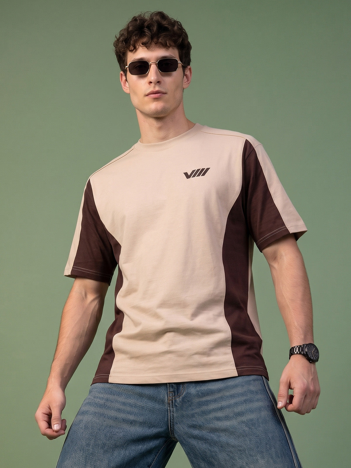 Mocha Drift Beige Oversized Graphic Printed T-shirt