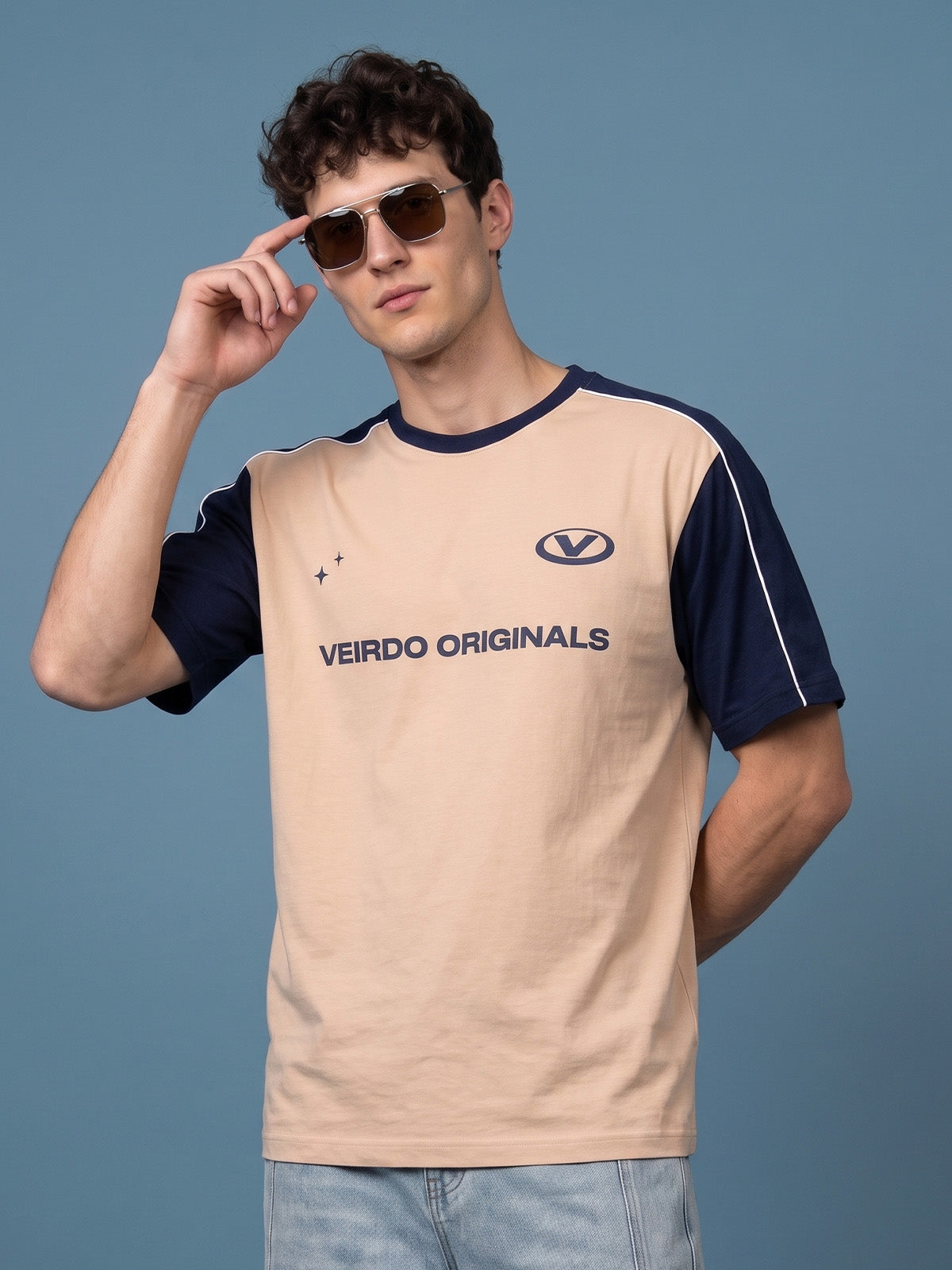 Originals Colorblock Beige Oversized Graphic Printed T-shirt