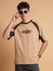 Veirdo Signature Raglan Beige Oversized Graphic Printed T-shirt