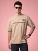 Veirdo Originals Piped Beige Oversized Graphic Printed T-shirt