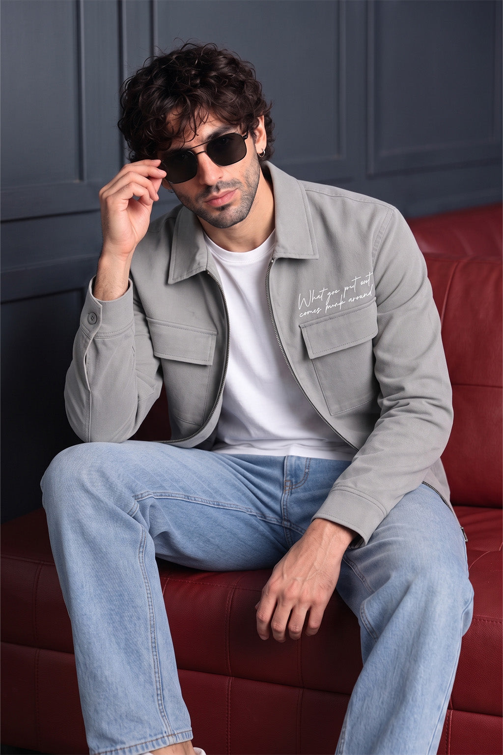 Light Grey 4-Pocket Regular Fit Nylon Exclusive Shacket