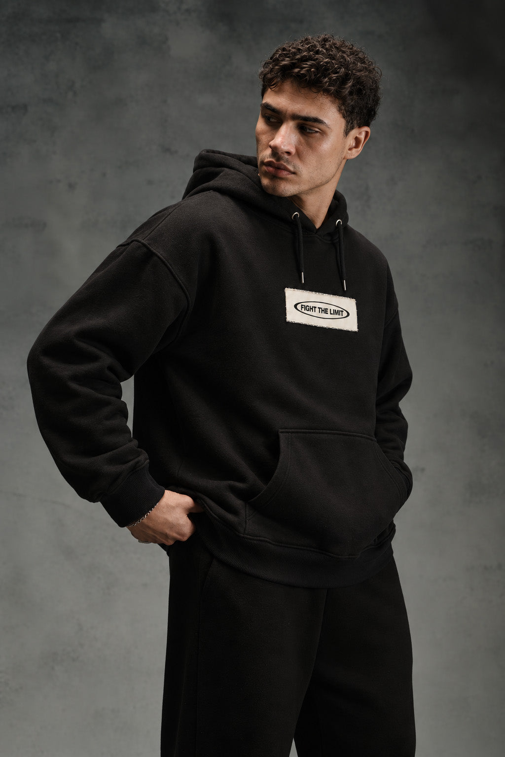 Fight The Limits Black Printed Graphic Patch Oversized Exclusive Hoodie