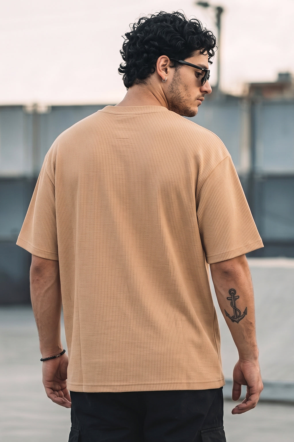 Cool Khakhi Oversized Textured T-shirt